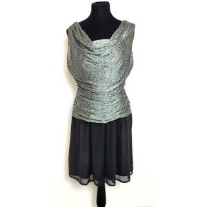 Vintage R&M Richards Silver & Black Sparkle Dress - Size 16